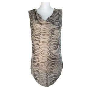 Dolce Ragazza Silk Zebra Print Top Sleeveless Lined Cowl Neck Size‎ M